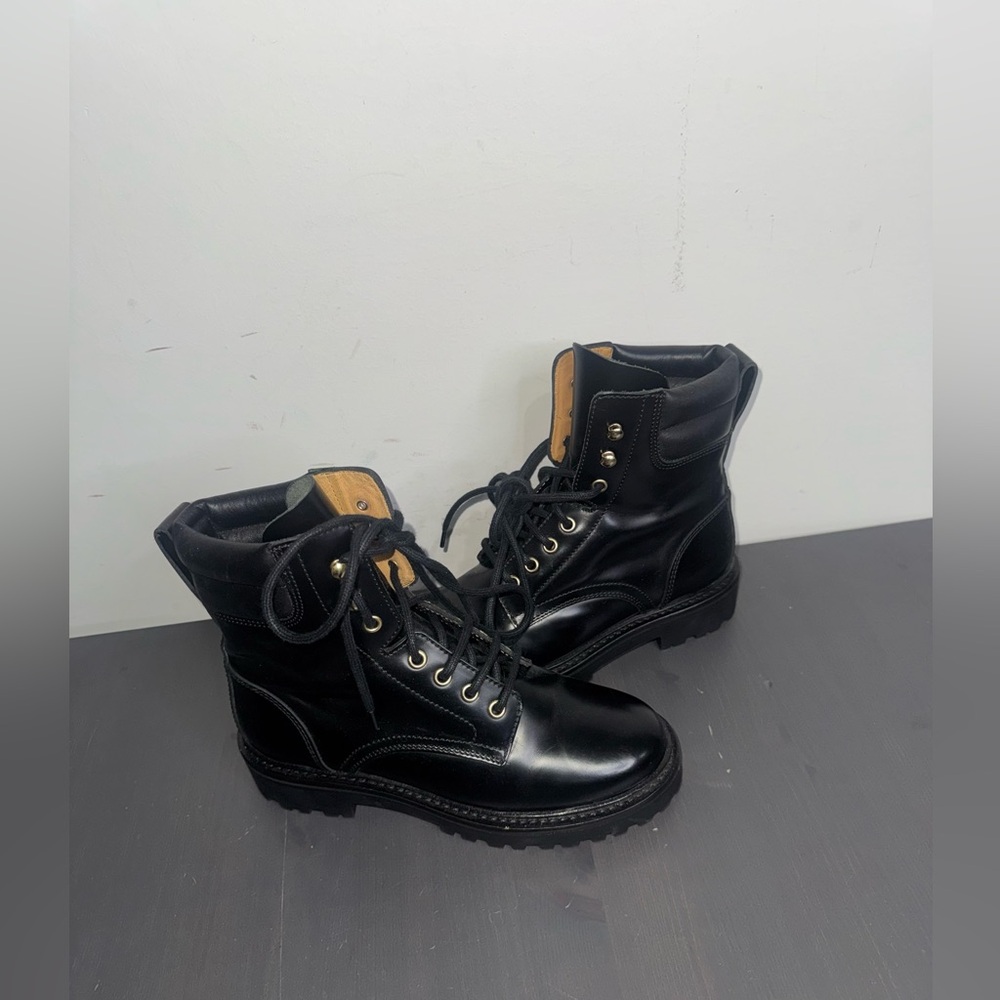 Isabel Marant Campa Womens Black Calfskin Lace Up Chunky Ankle Boots - Picture 2 of 11